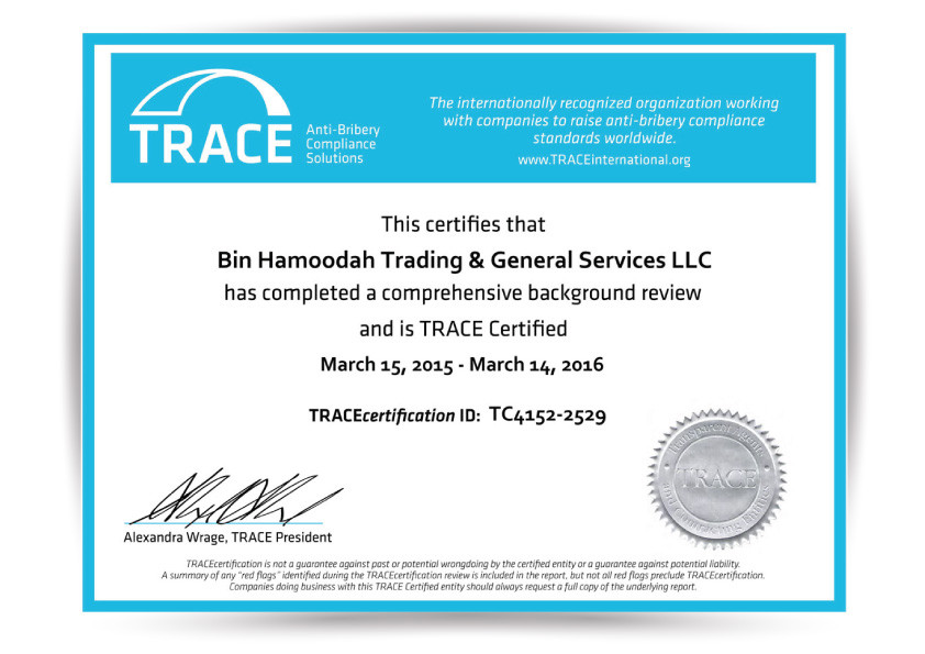 TRACE ANTI-BRIBERY Compliance Solutions CERTIFICATION